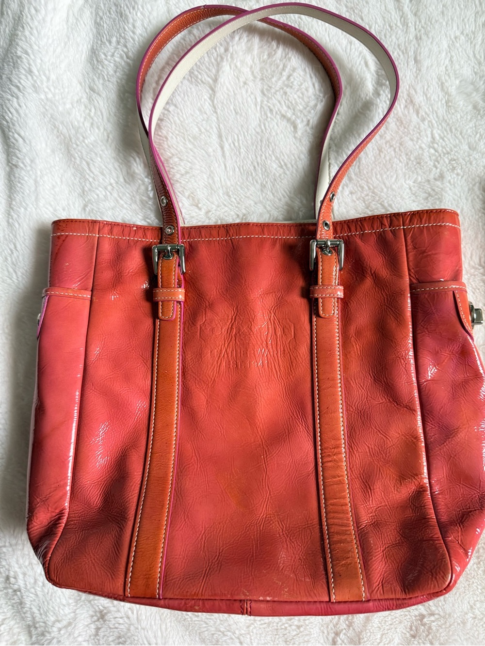 Vintage Coach Patent Leather Gallery Lunch Tote - Sunset Pink Orange Ombré Y2K